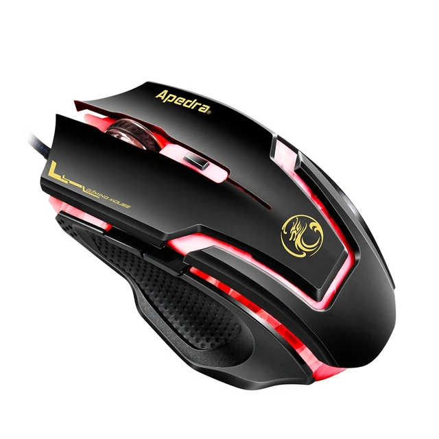 Alt view image 3 of 7 - Apedra iMICE A9 High Precision Gaming Mouse LED four color controlled breathing light USB 6 Buttons 3200 DPI Wired Optical Gaming Mouse for Computer PC Laptop(Black)