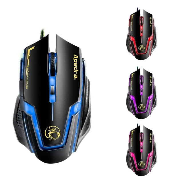 Alt view image 5 of 7 - Apedra iMICE A9 High Precision Gaming Mouse LED four color controlled breathing light USB 6 Buttons 3200 DPI Wired Optical Gaming Mouse for Computer PC Laptop(Black)