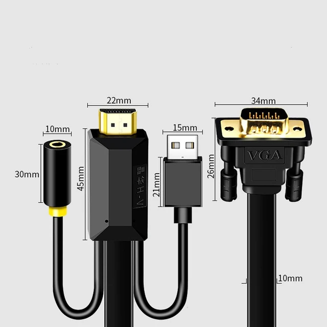 Alt view image 2 of 7 - 2m JH HV10 1080P HDMI to VGA Cable Projector TV Box Computer Notebook Industrial Display Adapter Cable 2m