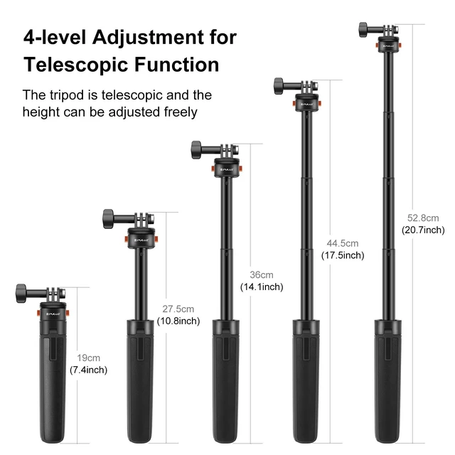 Alt view image 2 of 7 - PULUZ Mini Magnetic Quick Release Selfie Stick Tripod (Black)