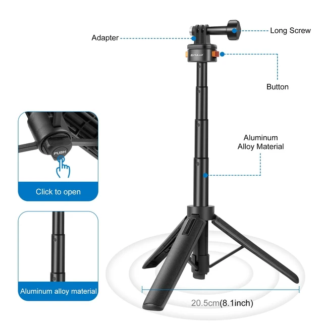 Alt view image 3 of 7 - PULUZ Mini Magnetic Quick Release Selfie Stick Tripod (Black)
