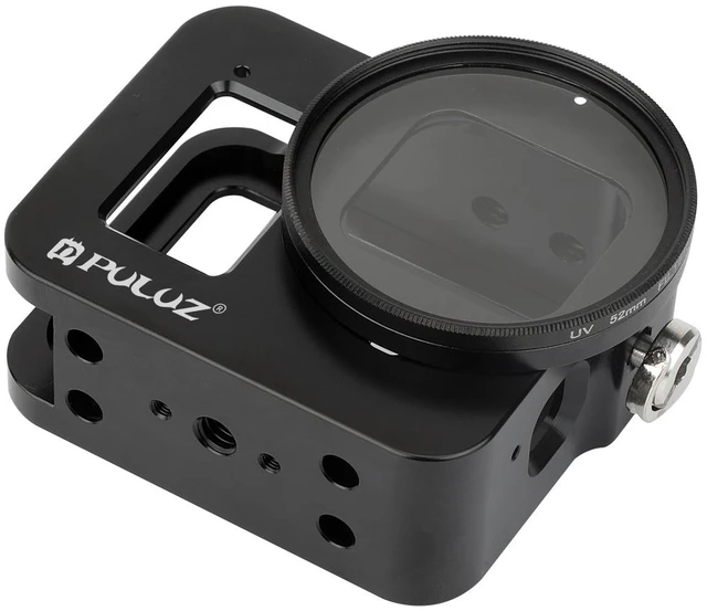 Alt view image 2 of 7 - PULUZ Housing Shell CNC Aluminum Alloy Protective Cage with Insurance Frame & 52mm UV Lens for GoPro HERO8 Black (Black)