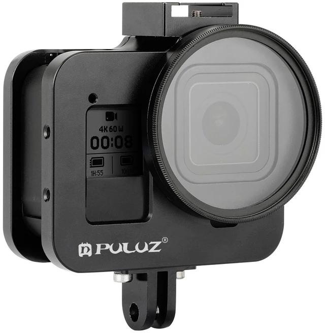 Main image of PULUZ Housing Shell CNC Aluminum Alloy Protective Cage with Insurance Frame & 52mm UV Lens for GoPro HERO8 Black (Black)