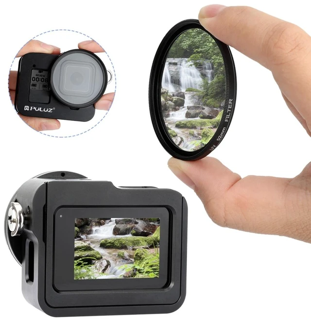 Alt view image 4 of 7 - PULUZ Housing Shell CNC Aluminum Alloy Protective Cage with Insurance Frame & 52mm UV Lens for GoPro HERO8 Black (Black)