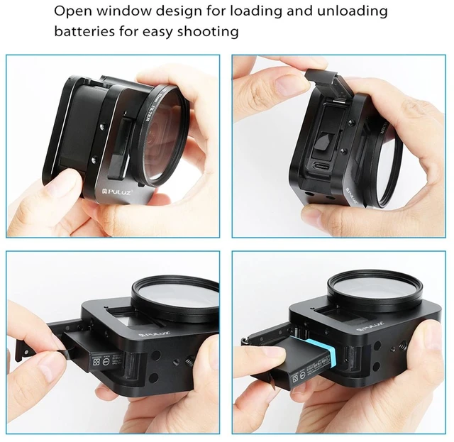 Alt view image 5 of 7 - PULUZ Housing Shell CNC Aluminum Alloy Protective Cage with Insurance Frame & 52mm UV Lens for GoPro HERO8 Black (Black)