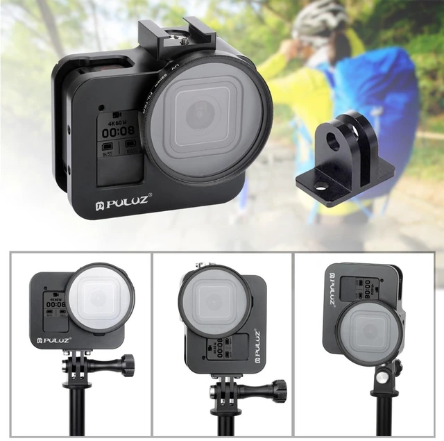 Alt view image 7 of 7 - PULUZ Housing Shell CNC Aluminum Alloy Protective Cage with Insurance Frame & 52mm UV Lens for GoPro HERO8 Black (Black)