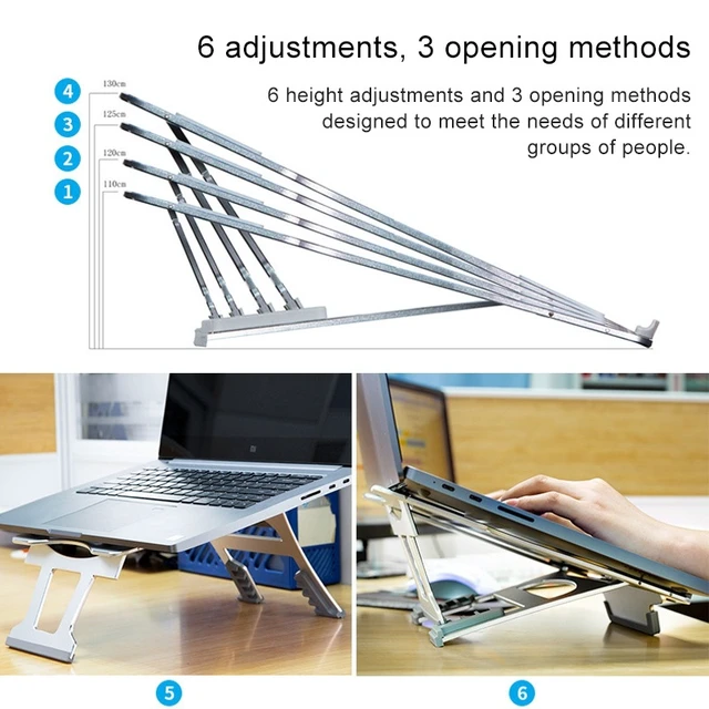 Alt view image 6 of 7 - Aluminum Alloy Cooling Holder Desktop Portable Simple Laptop Bracket, Six-stage Support, Size: 21x26cm (Silver)