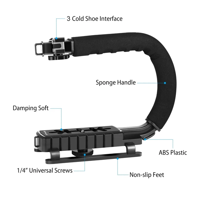 Alt view image 2 of 7 - PULUZ U/C Shape Portable Handheld DV Bracket Stabilizer + LED Fill Light Kit with Cold Shoe Tripod Head for All SLR Cameras and Home DV Camera