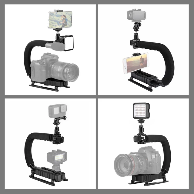 Alt view image 6 of 7 - PULUZ U/C Shape Portable Handheld DV Bracket Stabilizer + LED Fill Light Kit with Cold Shoe Tripod Head for All SLR Cameras and Home DV Camera