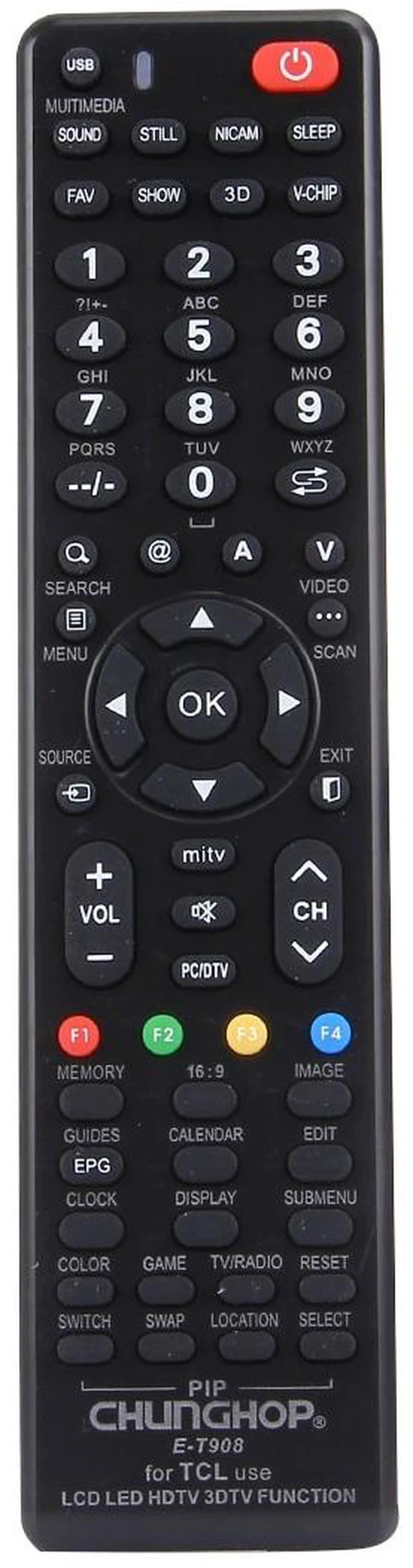 Main image of CHUNGHOP E-T908 Universal Remote Controller for TCL LED TV / LCD TV / HDTV / 3DTV