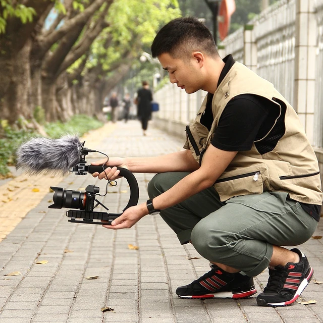 Alt view image 7 of 7 - PULUZ U/C Shape 3-Head Cold Shoes Portable Handheld DV Bracket Stabilizer Kit with Cold Shoe Tripod Head & Phone Clamp & Quick Release Buckle & Long Screw for All SLR Cameras and Home DV Cam