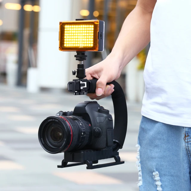 Alt view image 6 of 7 - PULUZ U/C Shape 3-Head Cold Shoes Portable Handheld DV Bracket Stabilizer Kit with Cold Shoe Tripod Head & Phone Clamp & Quick Release Buckle & Long Screw for All SLR Cameras and Home DV Cam