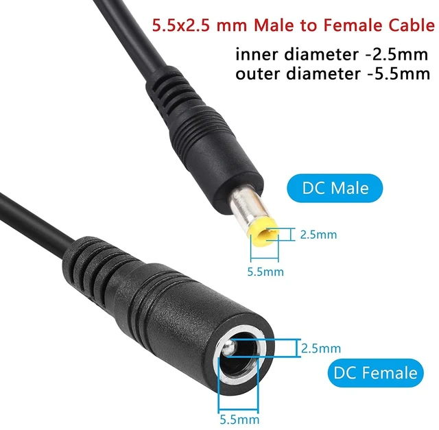 Alt view image 4 of 5 - 8A 5.5 x 2.5mm Female to Male DC Power Extension Cable, Cable Length:1.5m 1.5m (Black)
