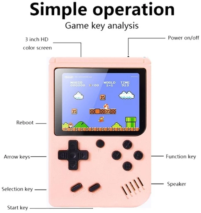 Alt view image 4 of 5 - MK800 Doubles 3.0 inch Macaron Mini Handheld Game Console Built-in 800 Games MK800-Doubles / Pink (Pink)