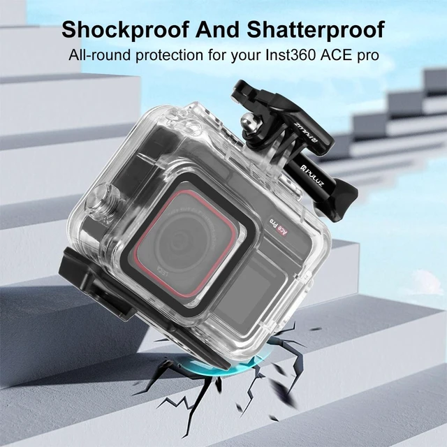 Alt view image 7 of 7 - For Insta360 Ace Pro / Pro 2 PULUZ 60m Underwater Waterproof Housing Case with Base Adapter & Screw (Transparent)