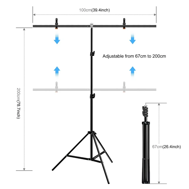 Alt view image 2 of 7 - PULUZ 1x2m T-Shape Photo Studio Background Support Stand Backdrop Crossbar Bracket Kit with Clips(Green) (Green)