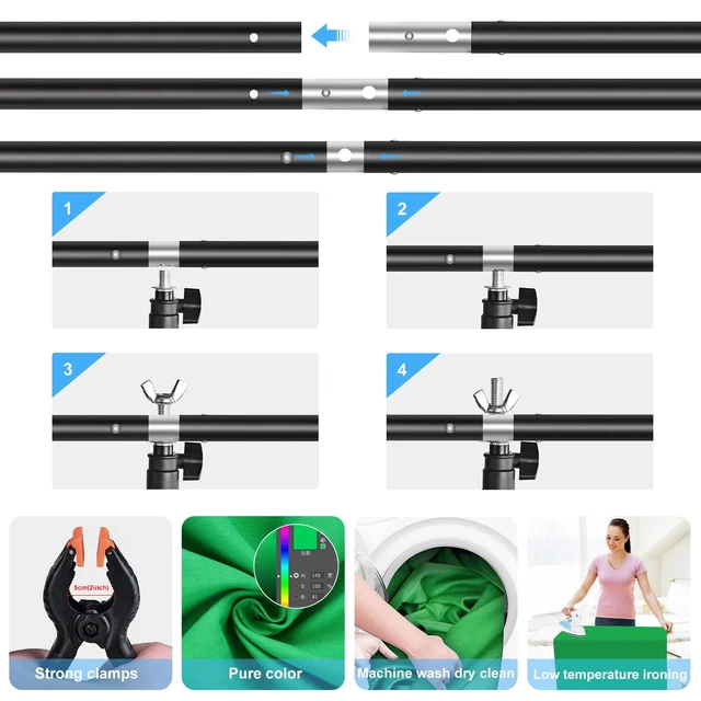 Alt view image 3 of 7 - PULUZ 1x2m T-Shape Photo Studio Background Support Stand Backdrop Crossbar Bracket Kit with Clips(Green) (Green)