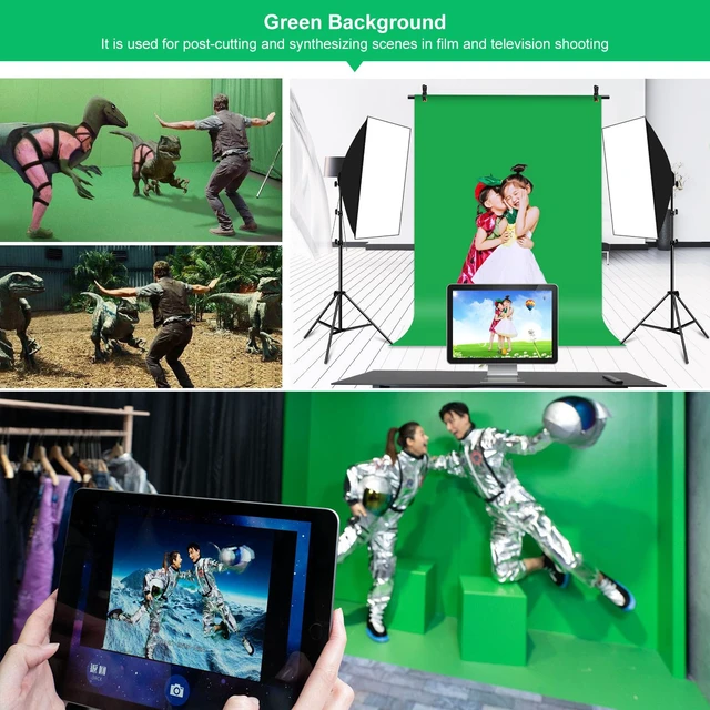 Alt view image 6 of 7 - PULUZ 1x2m T-Shape Photo Studio Background Support Stand Backdrop Crossbar Bracket Kit with Clips(Green) (Green)