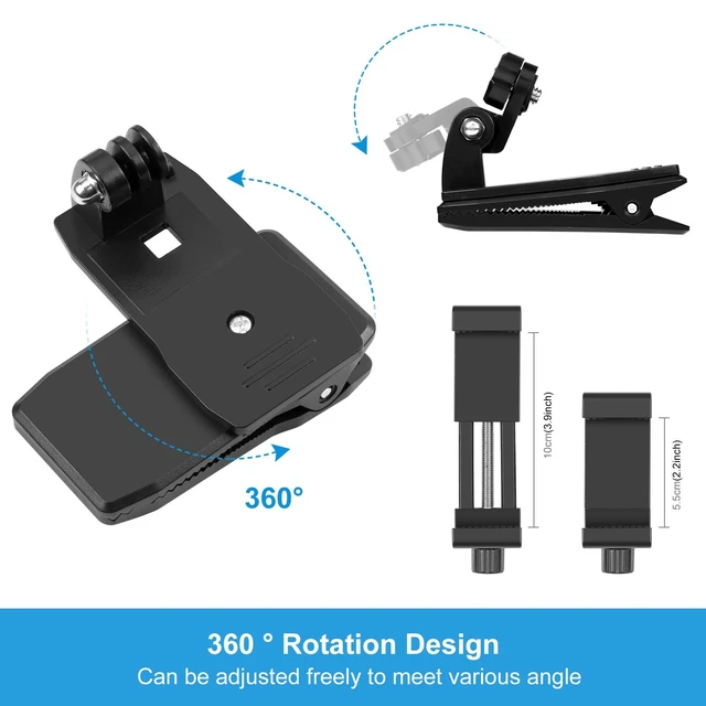 Alt view image 2 of 5 - PULUZ 4 in 1 360 Degree Rotating Backpack Hat QR Clip Rec-mounts with Phone Clamp Kit