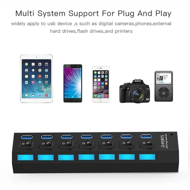 Alt view image 4 of 5 - 7 Ports USB 3.0 HUB, Super Speed 5Gbps, Plug and Play, Support 1TB(White)