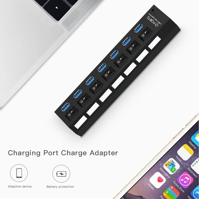 Alt view image 5 of 5 - 7 Ports USB 3.0 HUB, Super Speed 5Gbps, Plug and Play, Support 1TB(White)