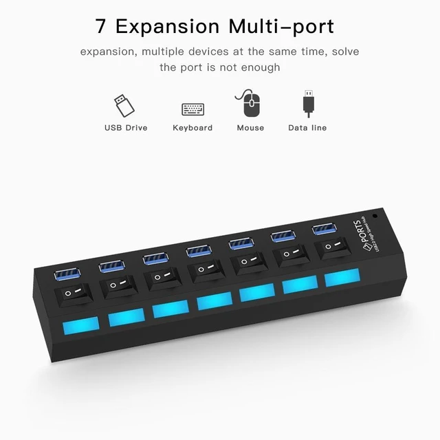 Alt view image 2 of 5 - 7 Ports USB 3.0 HUB, Super Speed 5Gbps, Plug and Play, Support 1TB(White)