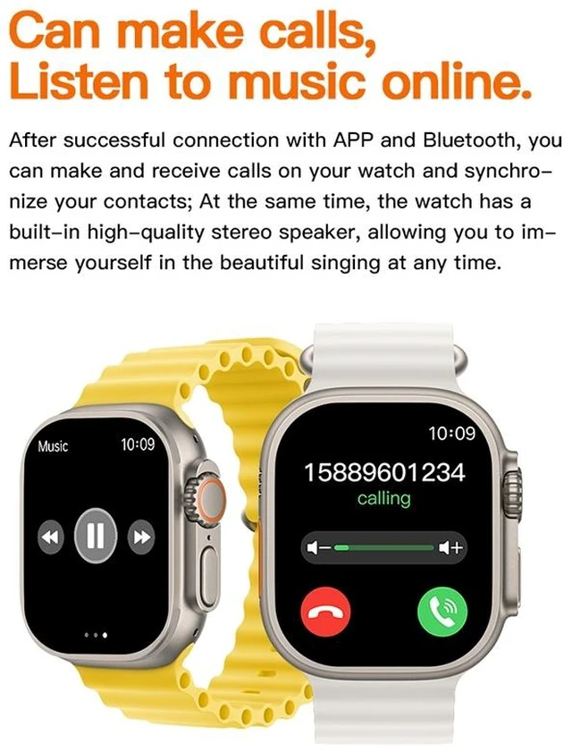 Alt view image 2 of 7 - T800 Ultra 1.99 inch Ocean Silicone Band Smart Watch Support Heart Rate / ECG (Black)