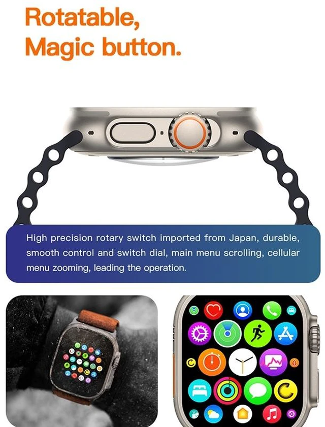 Alt view image 4 of 7 - T800 Ultra 1.99 inch Ocean Silicone Band Smart Watch Support Heart Rate / ECG (Black)