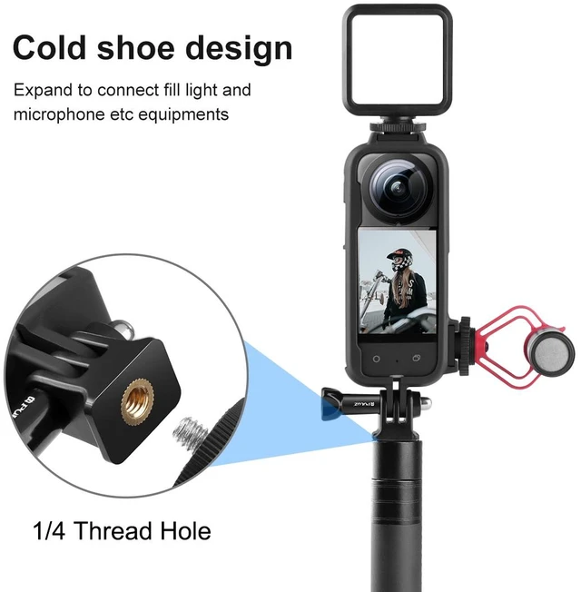 Alt view image 2 of 5 - For Insta360 X3 PULUZ Cold Shoe PC Plastic Protective Frame with Adapter Mount & Screw(Black) (Black)
