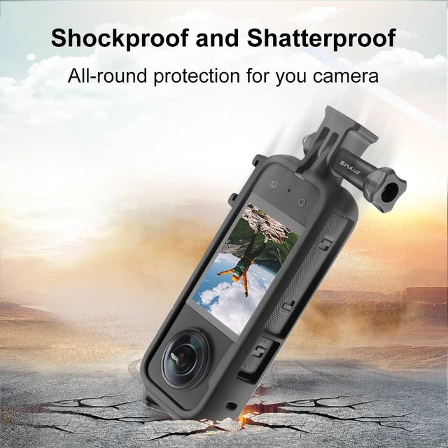 Alt view image 4 of 5 - For Insta360 X3 PULUZ Cold Shoe PC Plastic Protective Frame with Adapter Mount & Screw(Black) (Black)