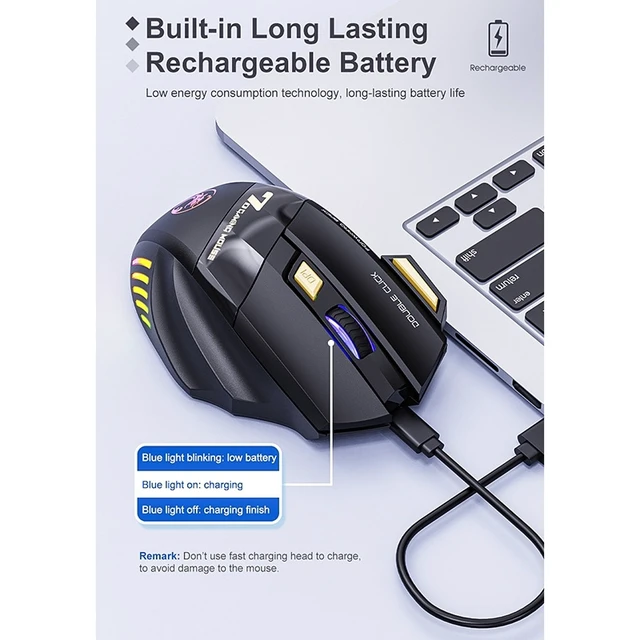Alt view image 4 of 7 - iMICE GW-X7 7-button Silent Rechargeable Wireless Gaming Mouse with Colorful RGB Lights