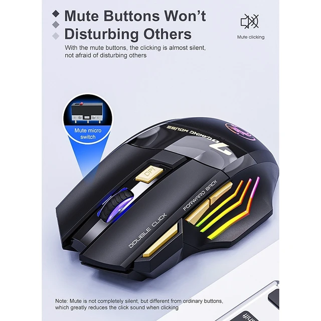 Alt view image 5 of 7 - iMICE GW-X7 7-button Silent Rechargeable Wireless Gaming Mouse with Colorful RGB Lights