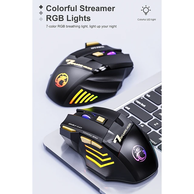 Alt view image 3 of 7 - iMICE GW-X7 7-button Silent Rechargeable Wireless Gaming Mouse with Colorful RGB Lights