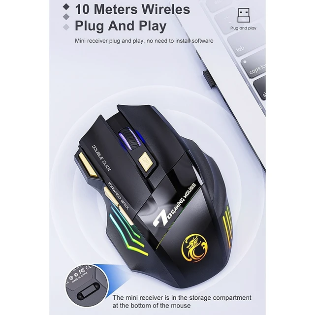 Alt view image 7 of 7 - iMICE GW-X7 7-button Silent Rechargeable Wireless Gaming Mouse with Colorful RGB Lights