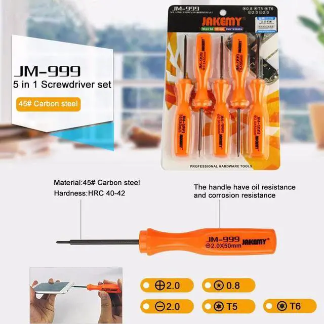 Alt view image 6 of 6 - JAKEMY JM-999 5 in 1 Precision Screwdriver Set Carbon Steel Repair Opening Tools Kit
