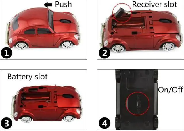 Alt view image 6 of 7 - CM0010B 1200 DPI 3-keys Car Shape Wireless Mouse (Red)
