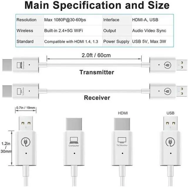 Alt view image 2 of 7 - Wireless HDMI Transmitter and Receiver Kit,Wireless Extender