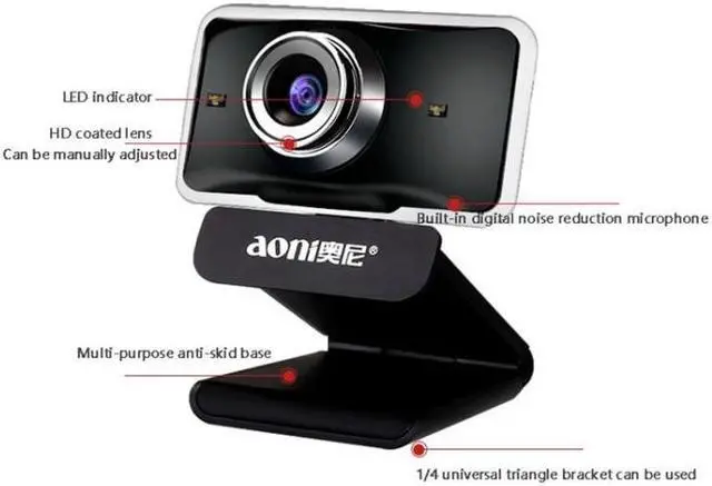 Alt view image 3 of 7 - Aoni C11 720P 150-degree Wide-angle Manual Focus HD Computer Camera with Microphone