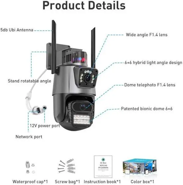 Alt view image 3 of 7 - QX81 Humanoid Recognition AI Alarm WIFI Spherical Dual 2MP IP Camera, Plug:US Plug