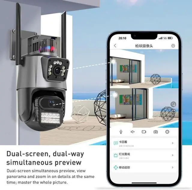 Alt view image 4 of 7 - QX81 Humanoid Recognition AI Alarm WIFI Spherical Dual 2MP IP Camera, Plug:US Plug