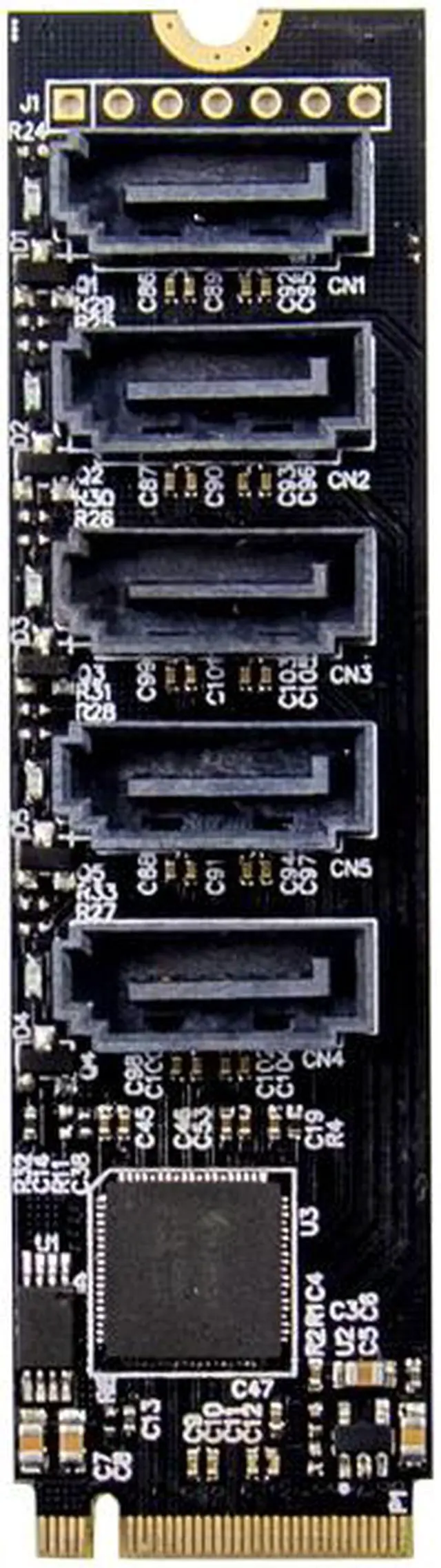 Alt view image 3 of 4 - PCIE X2 M.2 Key M to SATA 3.0 5 Port Sata Expansion Card 6Gb/s JMB585
