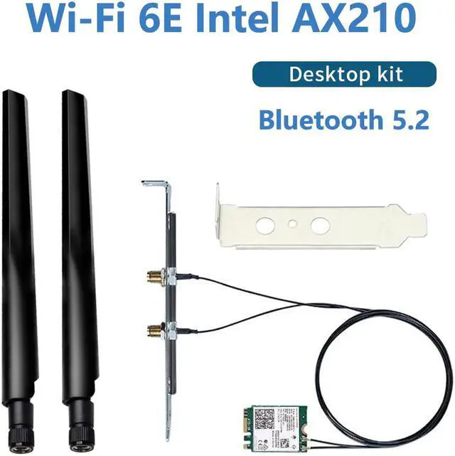 Alt view image 2 of 7 - WiFi 6E Desktop Kit Intel AX210 Bluetooth 5.2 Wifi Card 3000Mbps 802.11ax 2.4Ghz/5Ghz/6Ghz AX210NGW Wi-Fi 6 Adapter Antenna
