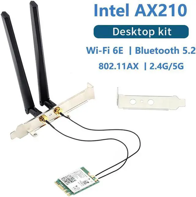 Main image of WiFi 6E Desktop Kit Intel AX210 Bluetooth 5.2 Wifi Card 3000Mbps 802.11ax 2.4Ghz/5Ghz/6Ghz AX210NGW Wi-Fi 6 Adapter Antenna