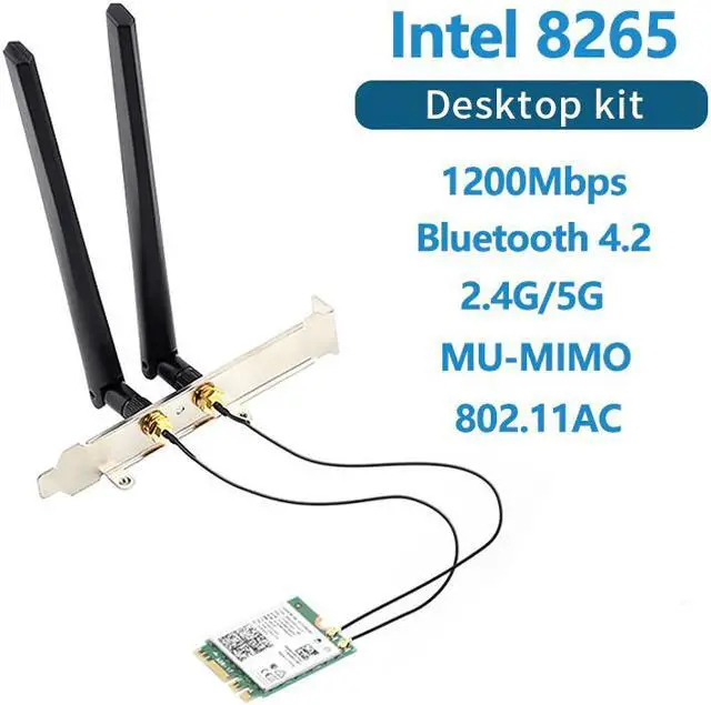 Main image of Wireless Dual band 1200Mbps 802.11ac Desktop Kit Intel 8265 Bluetooth 4.2 Wifi Card 2.4G/5Ghz MU-MIMO 8265NGW Adapter Antenna