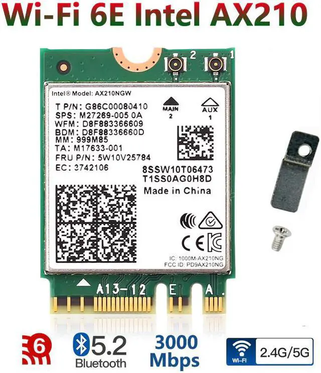 Alt view image 3 of 5 - Mini PCI-E Wifi 6E Adapter Intel AX210 Bluetooth 5.2 Wifi 6 Card 2.4G 5Ghz 6Ghz Wireless 3000Mbps AX210NGW 802.11ax/ac 160Mhz