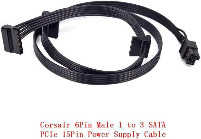 Alt view image 2 of 7 - PCI-e 6Pin Male 1 to 3 SATA 15Pin Power Supply Cable for CORSAIR CS CX HX RM Series CS450M CS550M CS650M CS750M CS850M CX450M CX650MX CX750M HX1050 HX850 HX750 HX650 RM450 RM550