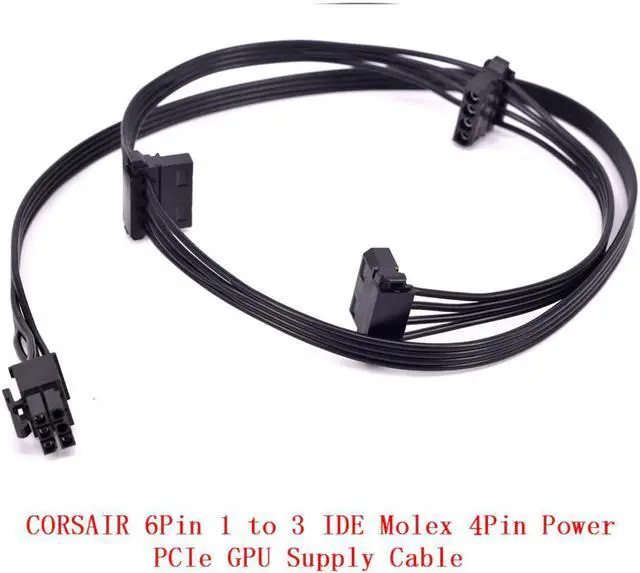 Alt view image 3 of 8 - PCI-e 6Pin 1 to 3 IDE Molex 4Pin Power Supply Cable for CORSAIR CS CX HX RM Series CS450M CS550M CS650M CS750M CS850M CX450M CX650MX CX750M HX1050 HX850 HX750 HX650 RM450 RM550