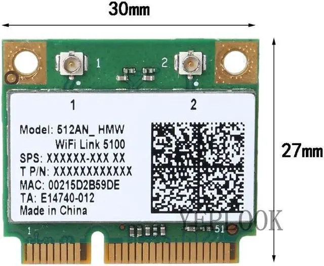 Alt view image 5 of 5 - 512AN HMW WiFi Card 5100 300mbps Dual Band 2.4G/5Ghz 802.11n PCI-E Mini PCIe Half Card