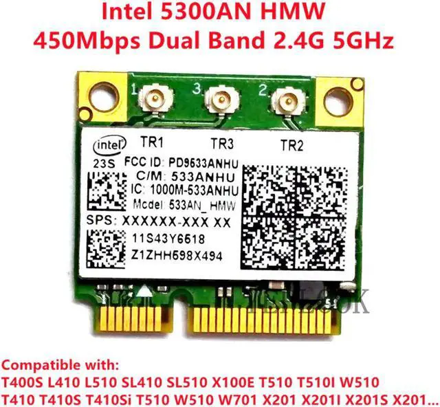 Main image of 5300 533AN HMW 450Mbps Dual Band 2.4G 5GHz Wireless Wifi Mini PCI-E Half pcie Card for T400S L410 L510 SL410 SL510 X100E