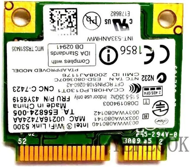 Alt view image 4 of 5 - 5300 533AN HMW 450Mbps Dual Band 2.4G 5GHz Wireless Wifi Mini PCI-E Half pcie Card for T400S L410 L510 SL410 SL510 X100E